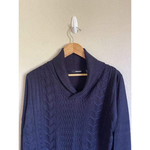 Murano Navy Blue Shawl Collar Pullover Fisherman Sweater Size XL Merino Wool Ble - Picture 4 of 7